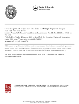 Seasonal Adjustment of Economic Time Series and Multiple Regression Analysis Author(S): Michael C