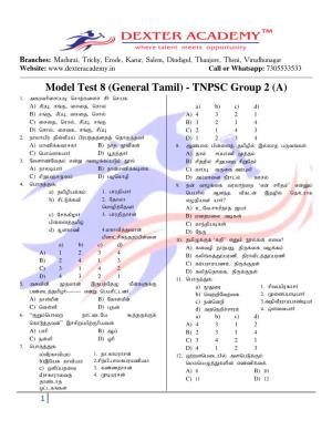 Model Test 8 (General Tamil) - TNPSC Group 2 (A) 1