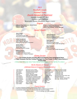 2013 Baseball Canada National Teams Awards Banquet & Fundraiser