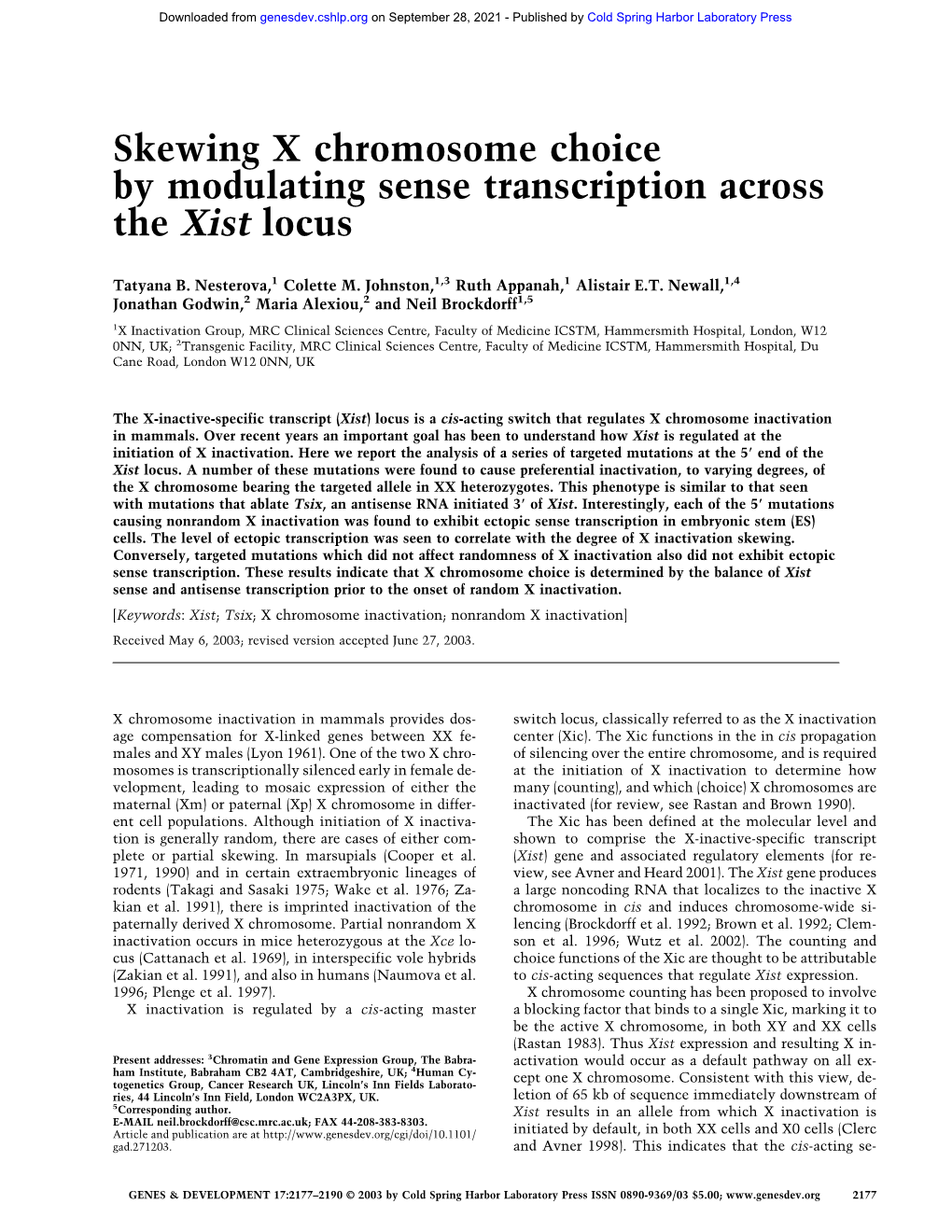 Skewing X Chromosome Choice by Modulating Sense Transcription Across the Xist Locus