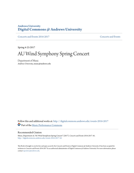 AU Wind Symphony Spring Concert Department of Music Andrews University, Music@Andrews.Edu