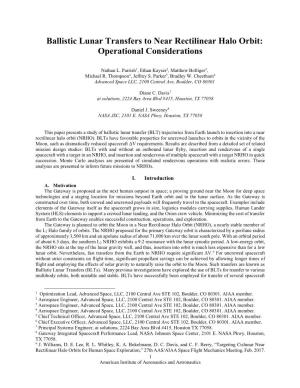 Ballistic Lunar Transfers to Near Rectilinear Halo Orbit: Operational Considerations