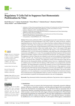 Regulatory T Cells Fail to Suppress Fast Homeostatic Proliferation in Vitro