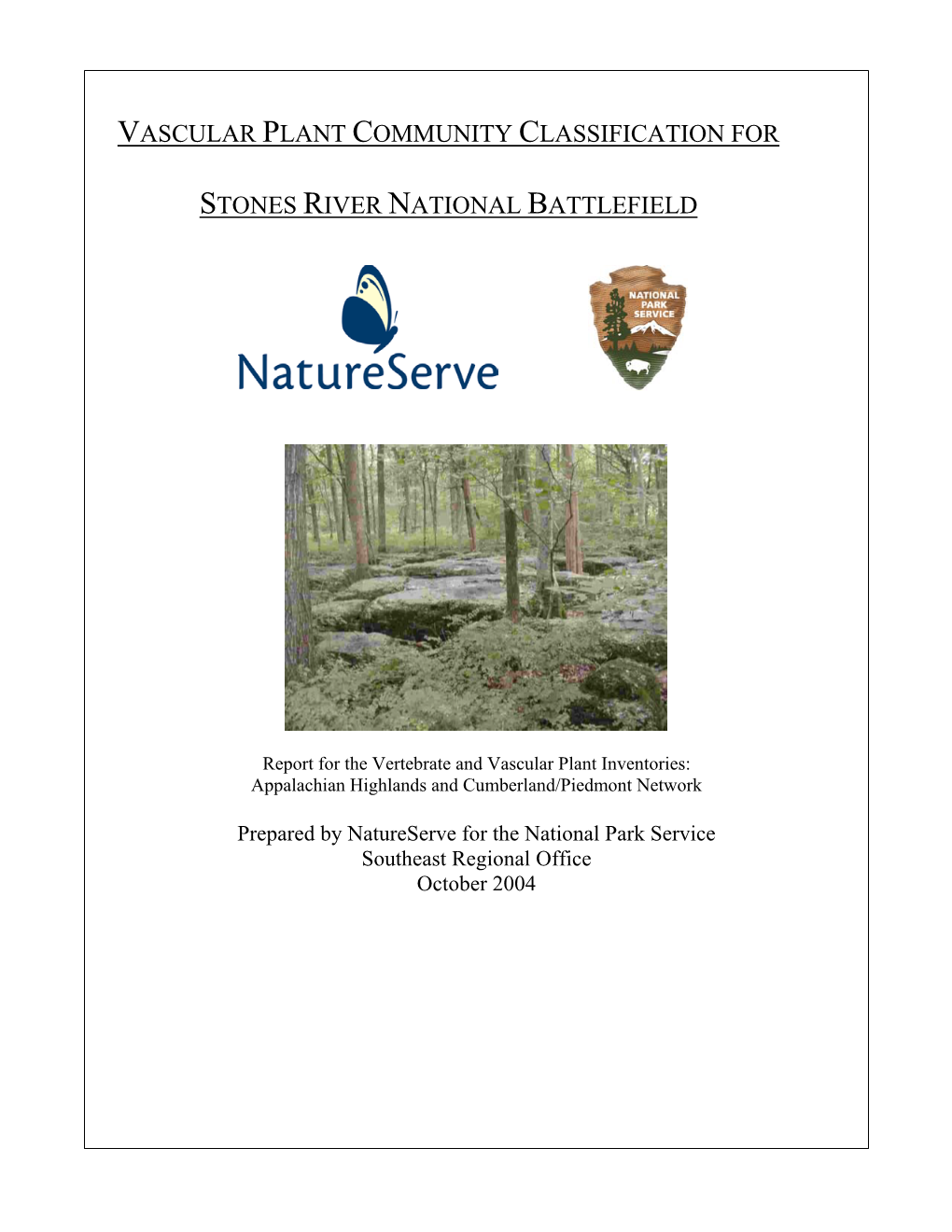 Vascular Plant Community Classification for Stones River National Battlefield