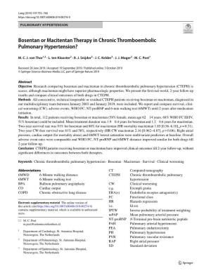 Bosentan Or Macitentan Therapy in Chronic Thromboembolic Pulmonary Hypertension?