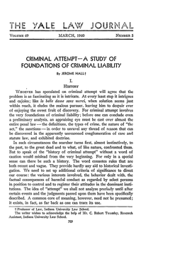 CRIMINAL ATTEMPT-A STUDY of FOUNDATIONS of CRIMINAL LIABILITY by JEROME Hallt