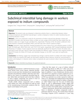 Subclinical Interstitial Lung Damage in Workers Exposed to Indium