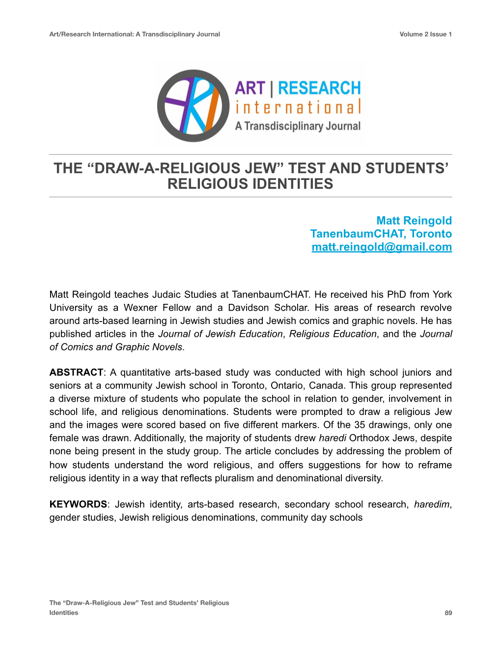 The “Draw-A-Religious Jew” Test and Students' Religious Identities