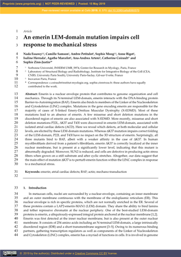 An Emerin LEM-Domain Mutation Impairs Cell Response to Mechanical