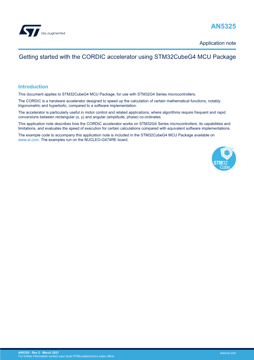 Getting Started with the CORDIC Accelerator Using Stm32cubeg4 MCU Package