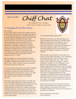 Chiff Chat Springfield, MA Chapter American Guild of Organists