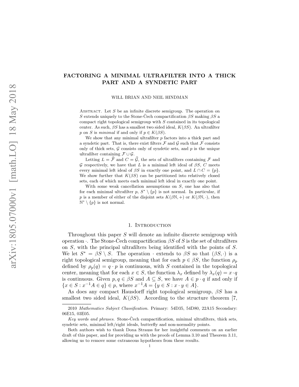 Arxiv:1805.07000V1 [Math.LO] 18 May 2018 Mlettosddideal, Sided Two Smallest { Endby Deﬁned Scniuu.Given Continuous