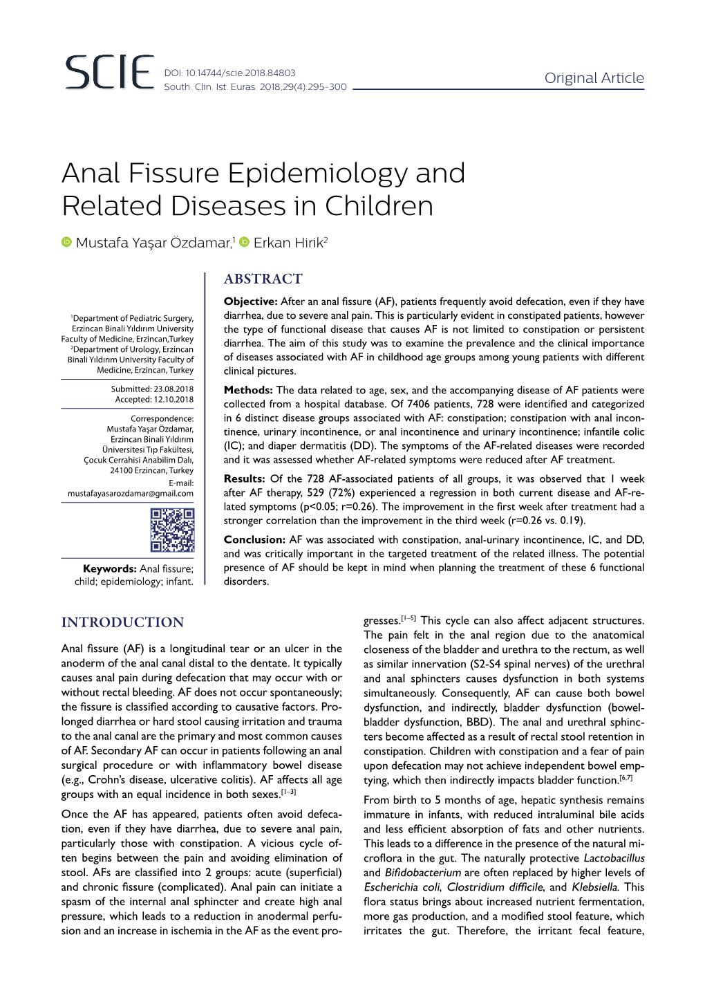 Anal Fissure Epidemiology and Related Diseases in Children