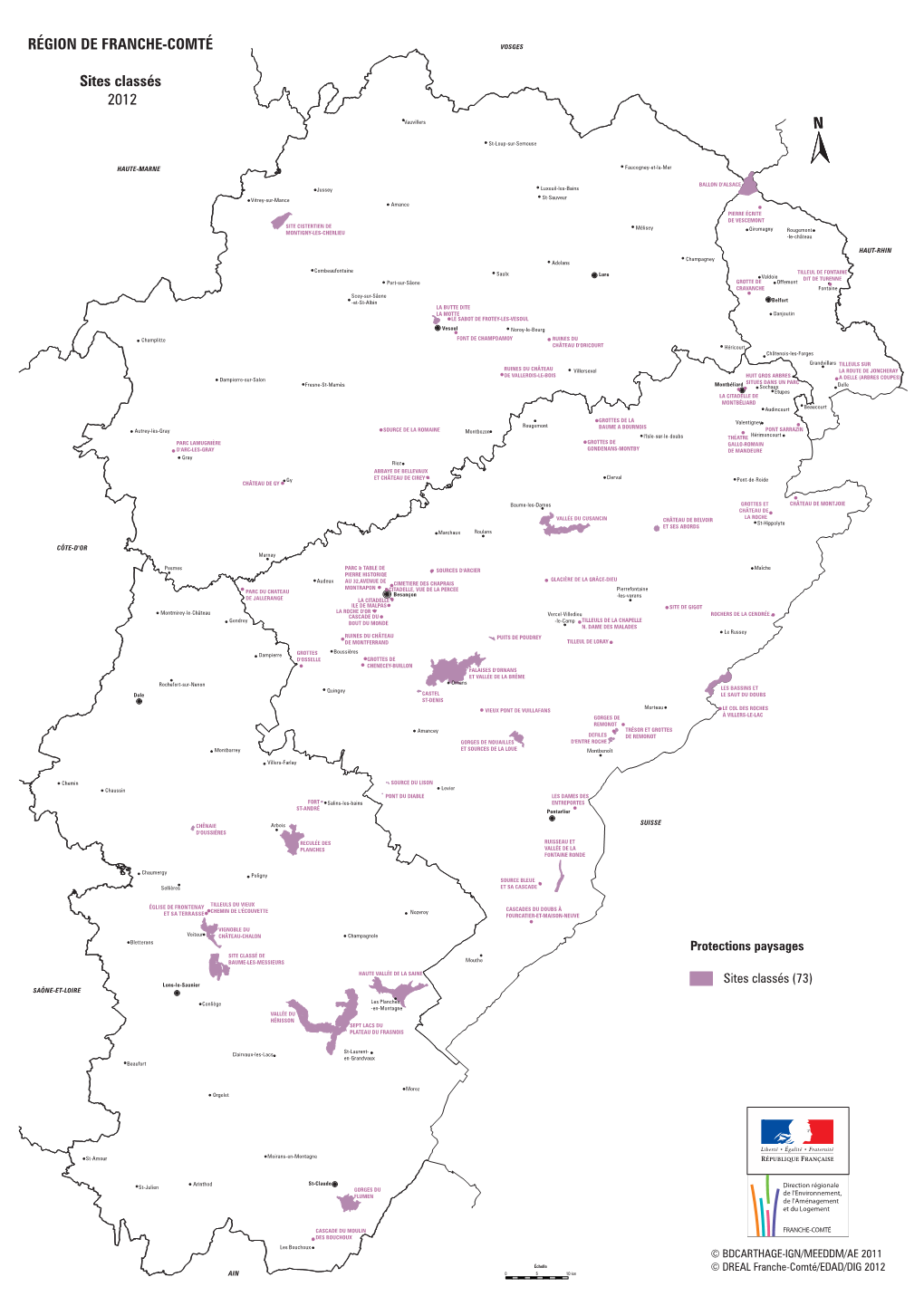 N RÉGION DE FRANCHE-COMTÉ Sites Classés 2012