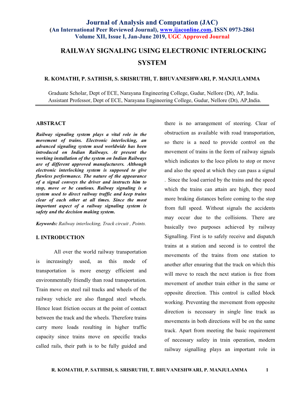 (Jac) Railway Signaling Using Electronic Interlocking