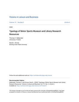 Typology of Motor Sports Museum and Library Research Resources