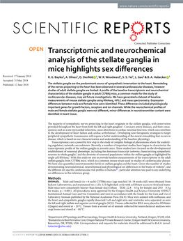 Transcriptomic and Neurochemical Analysis of the Stellate Ganglia in Mice Highlights Sex Diferences Received: 17 January 2018 R