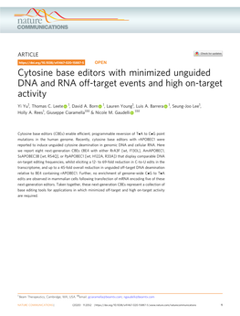 Cytosine Base Editors with Minimized Unguided DNA and RNA Off-Target Events and High On-Target Activity