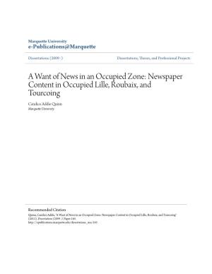 Newspaper Content in Occupied Lille, Roubaix, and Tourcoing Candice Addie Quinn Marquette University