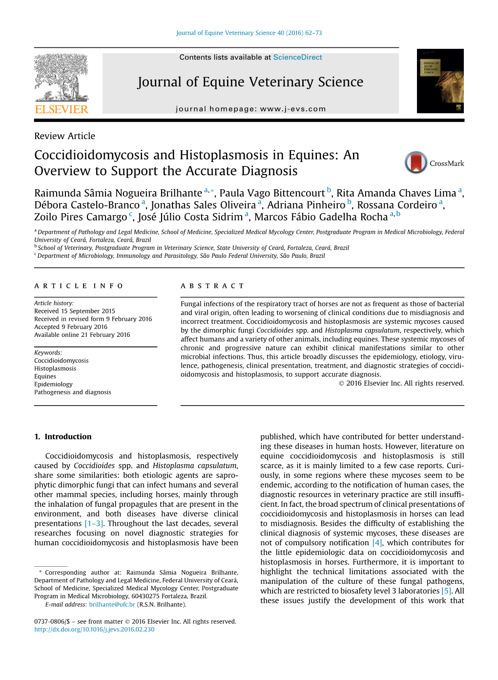 Coccidioidomycosis and Histoplasmosis in Equines: an Overview to Support the Accurate Diagnosis