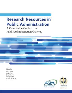 Research Resources in Public Administration a Companion Guide to the Public Administration Gateway