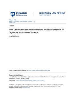 From Constitution to Constitutionalism: a Global Framework for Legitimate Public Power Systems