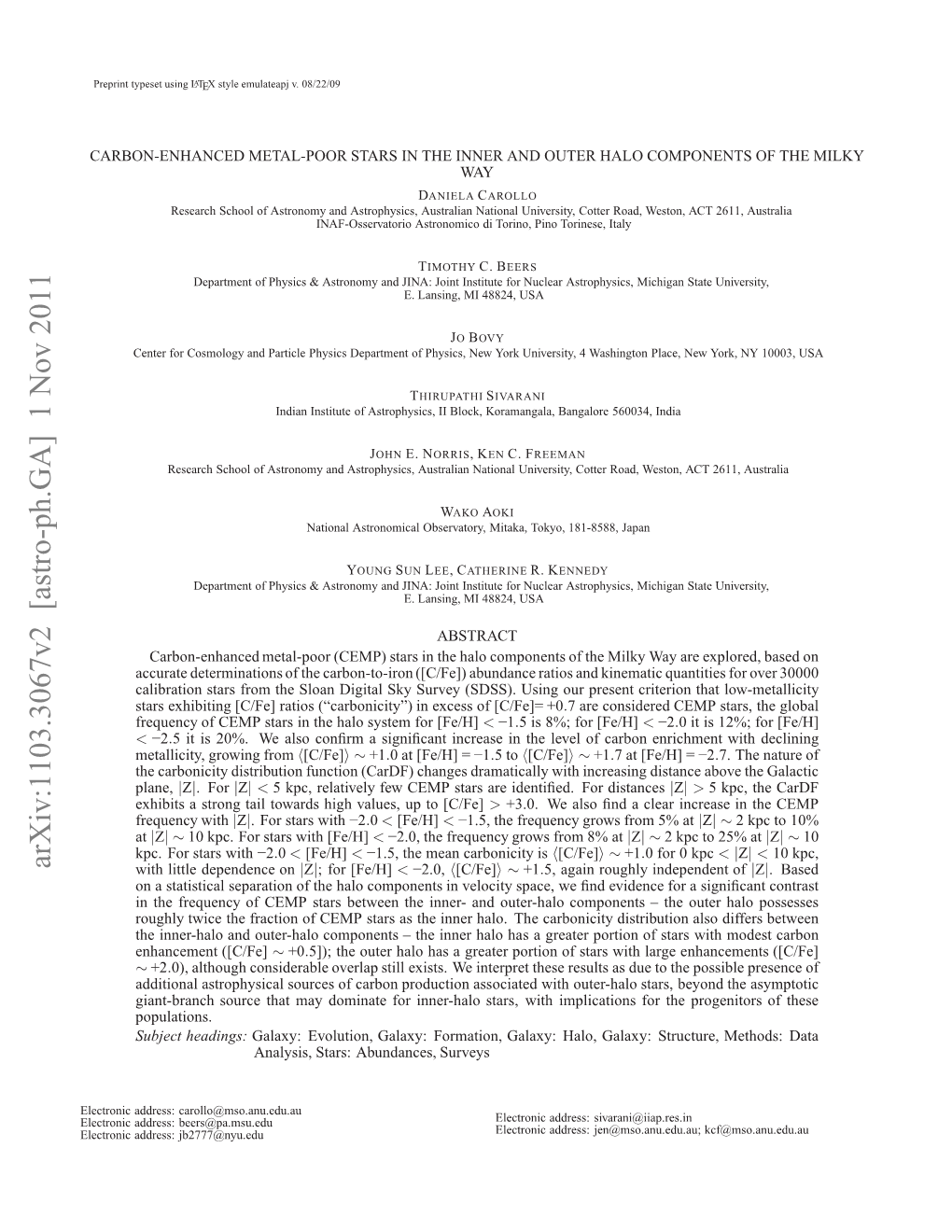 Carbon-Enhanced Metal-Poor Stars in the Inner and Outer Halo