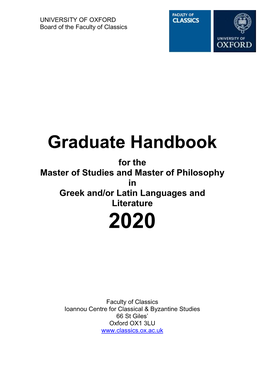 Graduate Handbook for the Master of Studies and Master of Philosophy in Greek And/Or Latin Languages and Literature 2020