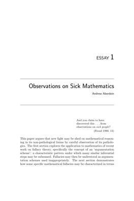 Observations on Sick Mathematics Andrew Aberdein