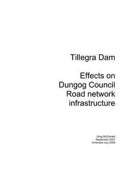 Tillegra Dam Effects on Dungog Council Road Network Infrastructure