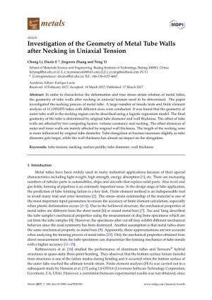 Investigation of the Geometry of Metal Tube Walls After Necking in Uniaxial Tension