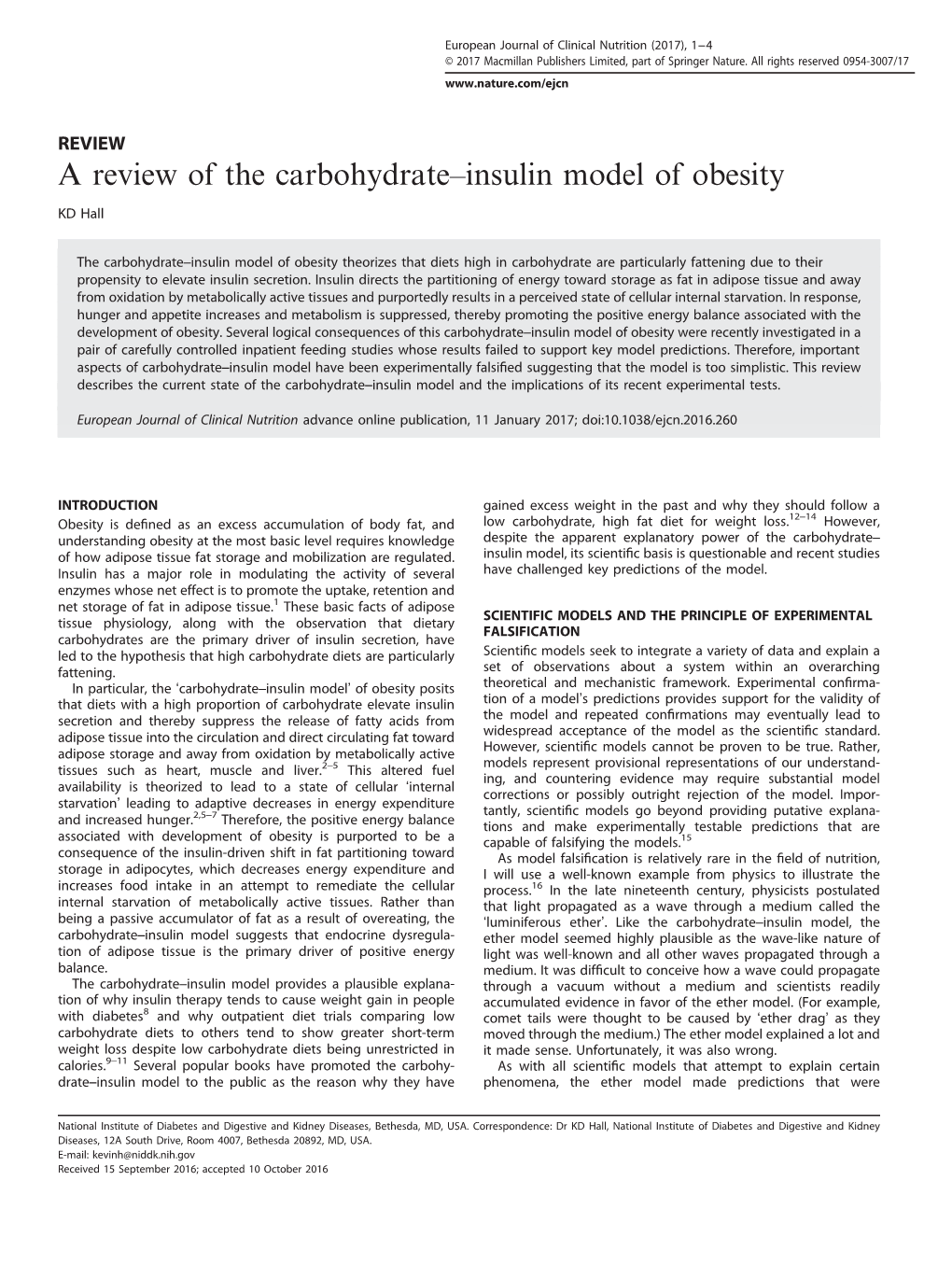 A Review of the Carbohydrate–Insulin Model of Obesity