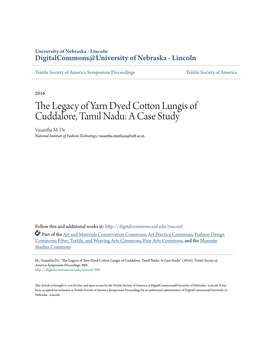 The Legacy of Yarn Dyed Cotton Lungis of Cuddalore, Tamil Nadu: a Case Study Vasantha M