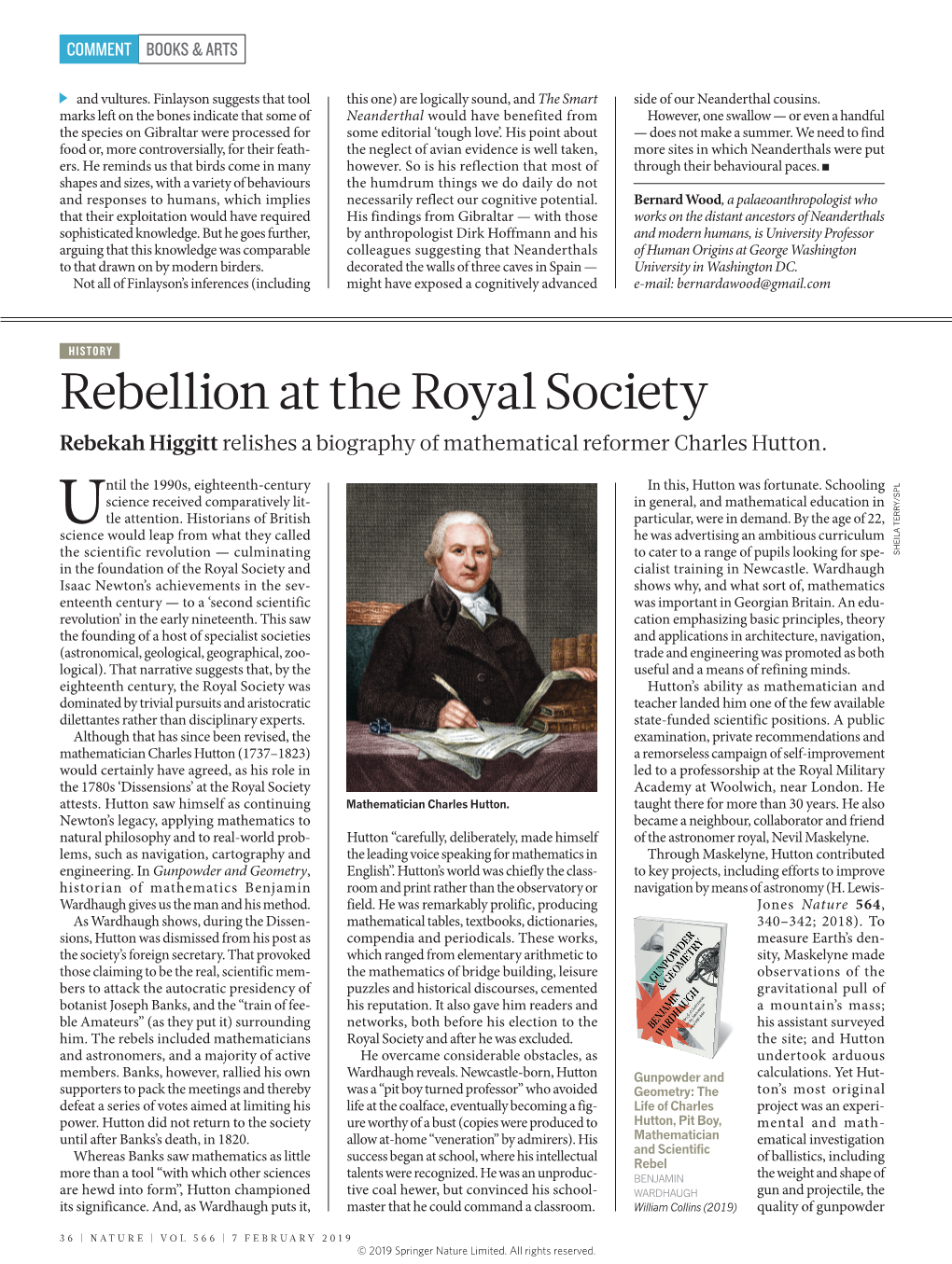 Rebellion at the Royal Society Rebekah Higgitt Relishes a Biography of Mathematical Reformer Charles Hutton