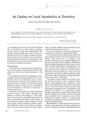An Update on Local Anesthetics in Dentistry