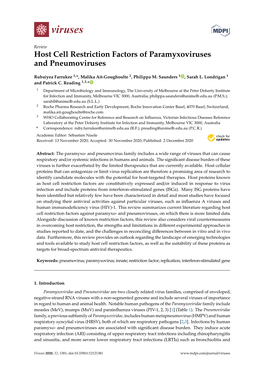Host Cell Restriction Factors of Paramyxoviruses and Pneumoviruses