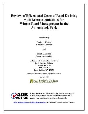 Review of Effects and Costs of Road De-Icing with Recommendations for Winter Road Management in the Adirondack Park