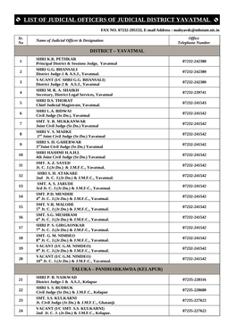 List of Judicial Officers of Judicial District Yavatmal