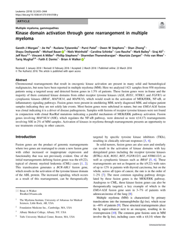 Kinase Domain Activation Through Gene Rearrangement in Multiple Myeloma