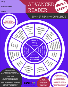 Advanced Reader Challenge Board Extra Credit
