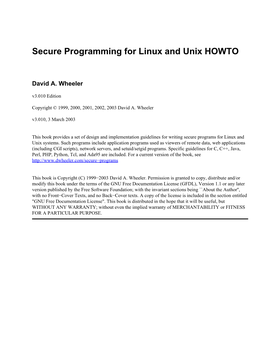 Secure Programming for Linux and Unix HOWTO