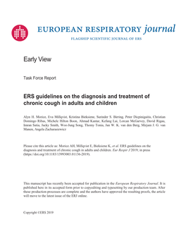 ERS Guidelines on the Diagnosis and Treatment of Chronic Cough in Adults and Children