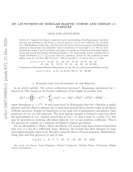 Arxiv:2007.09803V2 [Math.NT] 21 Dec 2020