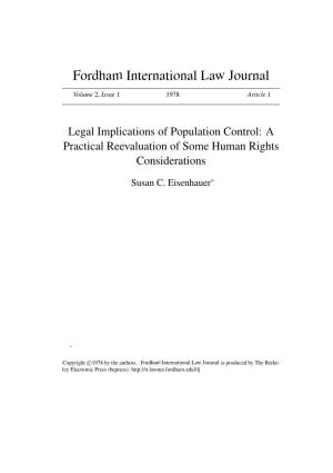 Legal Implications of Population Control: a Practical Reevaluation of Some Human Rights Considerations