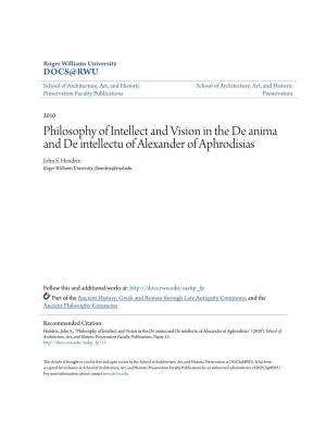 Philosophy of Intellect and Vision in the De Anima and De Intellectu of Alexander of Aphrodisias John S