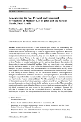 Personal and Communal Recollections of Maritime Life in Jizan and the Farasan Islands, Saudi Arabia