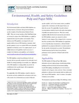 Environmental, Health, and Safety Guidelines PULP and PAPER MILLS