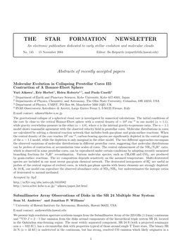 THE STAR FORMATION NEWSLETTER an Electronic Publication Dedicated to Early Stellar Evolution and Molecular Clouds