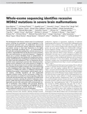 Whole-Exome Sequencing Identifies Recessive WDR62 Mutations in Severe Brain Malformations