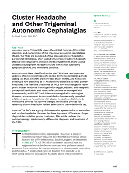 Cluster Headache and Other Trigeminal Autonomic Cephalalgias